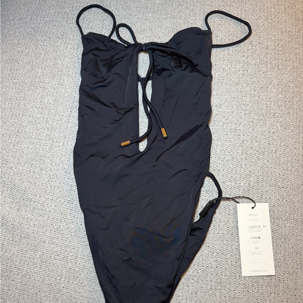 Indah Black One-Piece Swimsuit with Front Tie